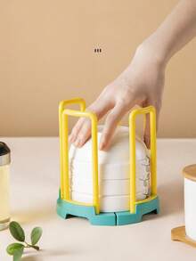 Rotating Extendable Bowl Rack, Kitchen Organizer Plastic Draining Rack, Countertop Small Bowl & Dish Storage Rack - Multicolor - View 1