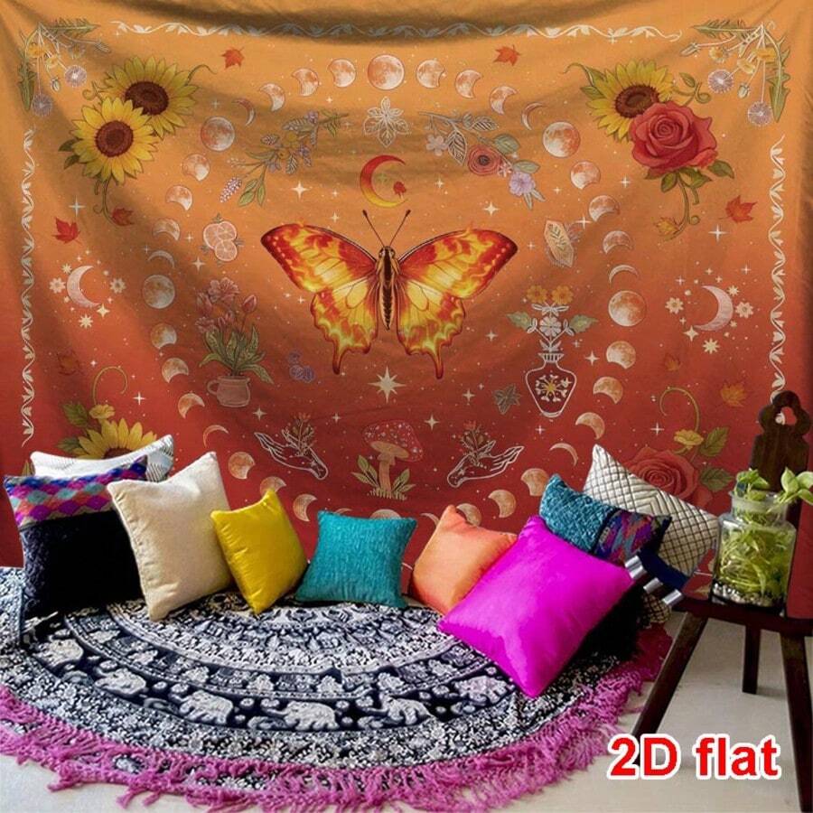 1 tấm thảm trang trí hình vuông in họa tiết bướm, chất liệu polyester hiện đại, thích hợp cho phòng khách và phòng ngủ. - Nhiều màu - Xem 1