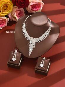 巴洛克风格心形流苏首饰套装：镶满水钻项链+耳环，新娘伴娘婚礼配饰，情人节礼物 - 彩色 - 查看 6