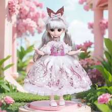 Muñeca BJD de 30cm para niña, Con música juguete para el cuerpo, muñeca Kawaii móvil de 15 articulaciones con ropa de moda, vestido de pelo suave, juguetes para niñas, muñeca de regalo de cumpleaños YD9G - Multicolor - Ver 1