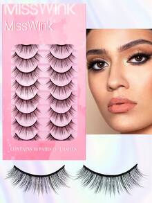 Un conjunto de 10 pares de pestañas postizas largas y de aspecto natural con una base rosa, elegantes y hermosas, perfectas para hacerte destacar. Celebra con un look deslumbrante. Este conjunto de 10 pares de pestañas postizas de longitud natural está diseñado para un look cotidiano y ocasiones especiales. La base rosa suave te da una apariencia hermosa y natural. - Negro - Ver 2