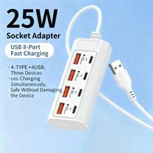 WOWSSYO 12合1 66W快充站,6个USB接口+6个Type-C PD快充接口电源集线器,快充Type-C多功能插头/多输出插座,USB集线器,USB适配器,USB-C集线器,USB集线器/多端口集线器,兼容笔记本电脑、手机、平板电脑、游戏机和其他设备 - 白色 - 查看 11