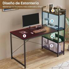 Escritorio para Computadora con Repisas de Librero, Escritorios Gamer Minimalista Moderno, Mesa de Trabajo Madera, Ideal para Sala Hogar Oficina Estudio Recamara 110 X 50 (Blanco) - Negro - Ver 4