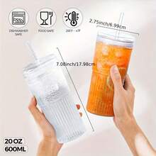2-Pack 20oz/600ml High Borosilicate Glass Iced Coffee Cups With Lids & Straws - Reusable, Durable, Perfect For Ice Coffee, Smoothies, Water, Tea, Juice - Ideal For Parties - Trong sáng - Xem 3