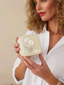 Customized Women's Jewelry Box With Personalized Name And Floral Pattern. Fashionable And Unique Leather Jewelry Box, A Thoughtful Holiday Gift. - Multicolor - View 4