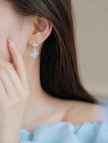 新款奢华小众高端优雅蓝色水晶蝴蝶水钻项链，女士款 - 淺藍色 - 查看 8