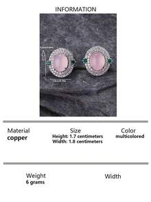 Cubic Zirconia Decor Oval Design Stud Earrings - Multicolor - View 6