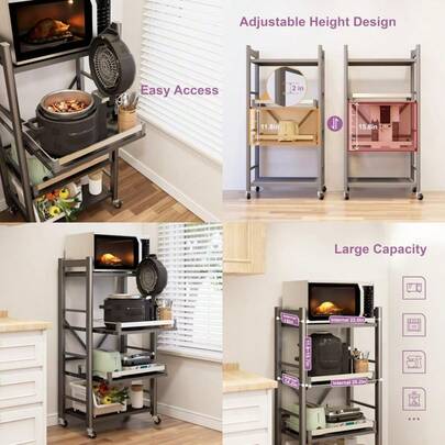 4-Tier Pull Out Kitchen Baker's Rack With Wheels Heavy Duty Metal Microwave Stand With Storage Adjustable Ktichen Shelves Freestanding Rolling Utility Storage Cart 23.6''W X 49.2''H