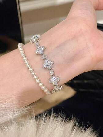 Pulsera de lujo con piedras de circonia en forma de copo de nieve y trébol de cuatro hojas, elegante y de alta calidad, pulsera de para mujeres
