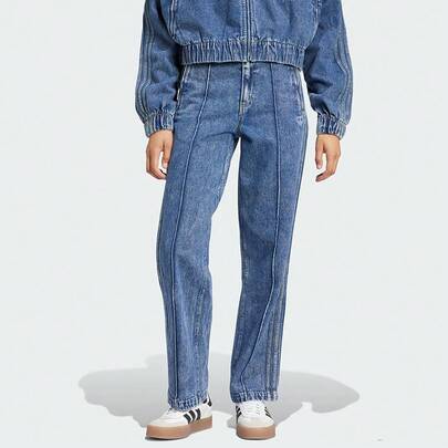  Adidas Women's Denim Sweatpants, Retro Wide-Leg Jeans, Washed Casual Pants, Street Style