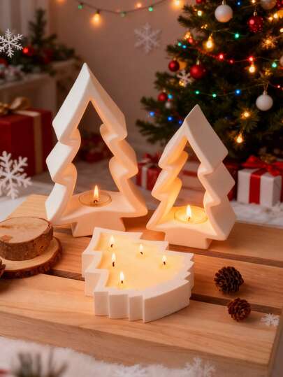 1个DIY圣诞树烛台硅胶模具，环氧树脂模具，圣诞石膏工艺礼品制作模具，家居装饰