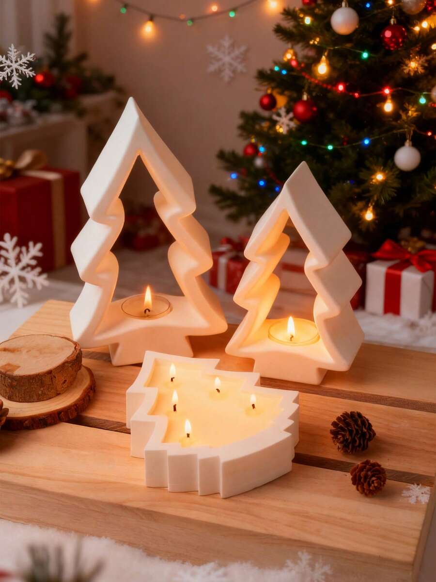 1个DIY圣诞树烛台硅胶模具，环氧树脂模具，圣诞石膏工艺礼品制作模具，家居装饰