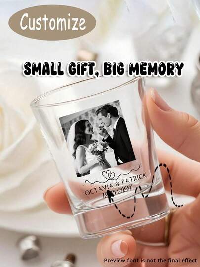 1pc 2oz Personalized Photo Glass Cup, Customized Wedding Commemorative Wine Glass, Personalized Birthday Wine Glass, Multi-Functional