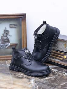 男士休闲靴、雪地靴、保暖靴、秋冬季、羊毛内衬、系带、户外靴、时尚、通勤、日常休闲、男士、黑色、棕色 - 黑色 - 查看 5