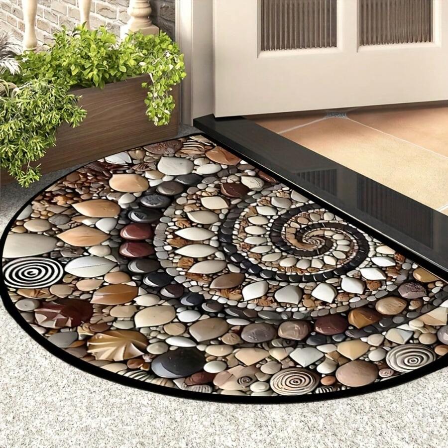 1pc Pebble-Patterned Floor Mats & Matting, Retro Half Round Door Mats Welcome Mat For Front Door With Non-Slip, Home Decorative Carpet Door Mat Bathroom Entrance Entranceway Outdoor - 1 cái-Y-19,7*31,5 inch/50*80cm - Xem 1