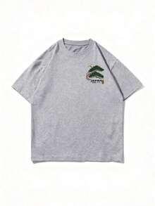 Men's Casual Versatile Simple Japanese Crane Print Short Sleeve T-Shirtgraphic Tee  Shirts - 灰色 - 查看 5