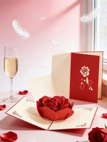 5pcs-3D Rose Pop Up Card, Valentines Day Card, Mothers Day Card, Flower Greeting Card, Anniversaries,Birthday Card With Envelope The Most Beautiful Greeting, Perfect For Mother's Day, Wedding Season, Graduation Season, Bachelorette Party, Music Festival & Spring Indoor Outdoor Decorations(3D Rose, Pack Of 1) - Red - View 8