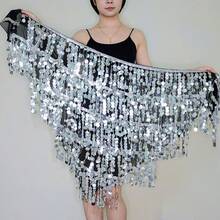 Dây đeo eo múa bụng, khăn quấn hông đính sequin tua rua, phụ kiện trang phục biểu diễn múa bụng cho nữ, trang phục dự tiệc lễ hội, đai hông. - Nhiều màu - Xem 16
