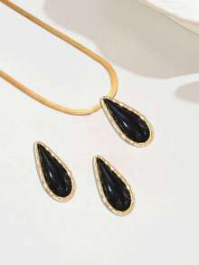 2pcs/Set New Creative Geometric Teardrop Black & Gold Casual Minimalist European & American Chic Street Style Set - Yellow Gold - View 3
