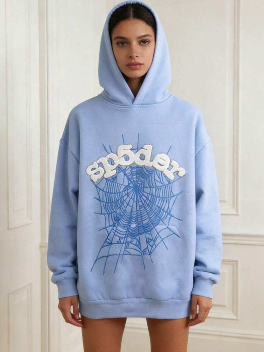 Hip Hoodie Print Letter Hoodies For Men And Women,Christmas Sweatshirt - 蜘蛛網藍[淺藍色連帽衛衣] - 查看 1
