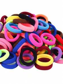 100pcs Women's Multicolor Elastic Seamless Hair Ties, Soft Polyester Jelly Color Scrunchies For Daily Use ,Ponytail Holders ,Hair Rubber Bands ,Hair Rope Elastic Band - Multicolor - View 8