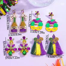 Bộ 1 đôi bông tai dáng dài chủ đề lễ hội - Thiết kế mặt nạ/chai sâm panh/hoa ly, trang sức lễ hội dành cho nữ, món quà tuyệt vời nhất cho đeo hàng ngày và các dịp tiệc tùng. - Nhiều màu - Xem 7