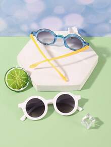 2pcs Boys' And Girls' 3-8Y Polycarbonate Round Frame Cute Fashion Glasses, Outdoor Travel Festival Out - Multicolor - View 8