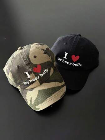 Broderad bokstäverhjärtkamouflagekeps, mjuk krona, stor omkrets, unisex