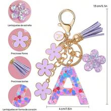 Llavero de Moda Letra Inicial, Llavero con Inicial de Resina, Dije para Bolso Mochilas, Regalo Personalizado para Mujer - Morado + A - Ver 2