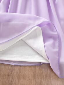 3pcs/Set Sweet & Gentle Breathable Waist Cinching Midi Dress Set For Girls 8-12 Years Old: Lavender Chiffon Dress With Peter Pan Collar, White Slip Dress, Detachable Belt, Flare Sleeves, Slim Fit Princess Dress Suit - Mauve Purple - View 11