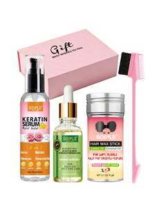 Goiple 8pcs Women's Hair Care Set, Deep Nourishing, Heat Protection, Shine Enhancing, Split End Prevention, Hair Revitalizing & Nourishing, Includes Collagen Keratin Serum, Rosemary Essential Oil, Hair Wax Stick, Sleep Cap, Comb - Perfect Gift For Birthday And Valentine's Day - 粉色 - 查看 12