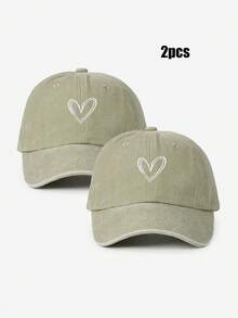 2pcs Embroidered Heart Washed Baseball Cap, Adjustable Couple Hats, Suitable For Spring/Autumn Travel, Beach, Casual Wear, Y2K Style Unisex Sun Hat - Baseball Cap - View 20