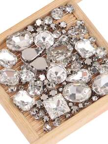 100pcs/200pcs Mixed Crystal Claw Rhinestones, Glass Hand-Sewn Rhinestones, DIY Clothing Accessories Materials, Sewing Glass Gems Metal Claws, Mixed Shape Sewing Gems