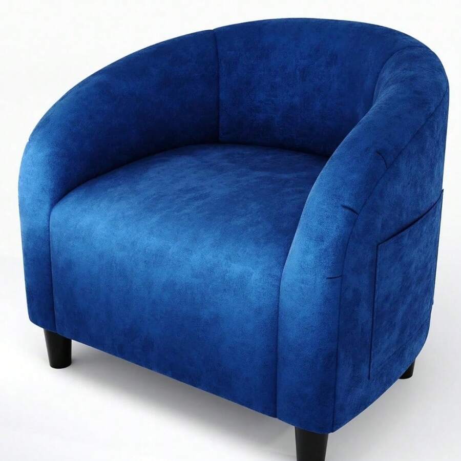 Accent Chair Living Room Chairs Barrel Boucle Chairs Comfy Armchairs For Bedroom Reading Room Reception Chairs - Navy Blue - View 1
