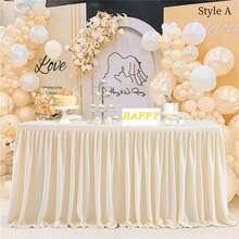 1pc White Polyester Table Skirt, Fits 72inch/183cm Rectangular Tables, Wrinkle-Resistant & Easy To Clean Ruffled Tablecloth, Suitable For Birthday Cake Tables, Banquets, Weddings, Bridal Showers, And Various Party Celebrations