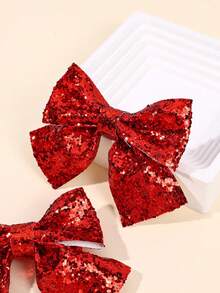 2pcs Sparkling Plain Hair Bows For Girls Gold Sequins Covered Bow Alligator Clips Party Dance Party Hair Clips Shiny Girls Pigtail Bows Barrettes Kids Hair Accessories - Đỏ - Xem 6