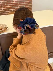 Korean Style Red & Blue Plaid Double-Layer Scrunchie, High Elasticity Hair Tie, Winter New Ponytail Hair Accessory ,Scrunchy