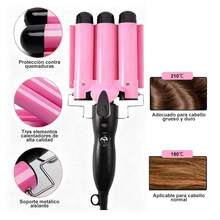 3 piezas Rizador de pelo, rizador de pelo, rizador de pelo de, grado, rizador de pelo eléctrico de calentamiento rápido, herramienta rizadora de pelo dorada peinado - Tipo de Enchufe A USA (110-127V) - Ver 5