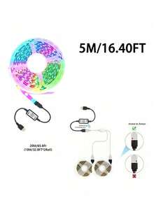 1pc USB Powered Bluetooth LED Light Strip, App Controlled Undismantled Color Changing Lights, Suitable For Home Decor, Holiday Decoration, Computer & TV Backlight, 65ft LED Strip Lights, Bedroom, Button Control - Multicolor Light - View 17