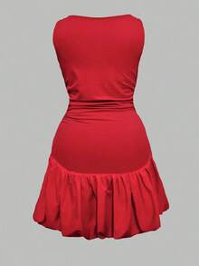 KINGLOW 大码女士优雅无袖圆领红色迷你连衣裙，适合叠穿作为正式服装，适合外出、派对、约会、情人节和其他夏季场合。 - 紅色 - 查看 9