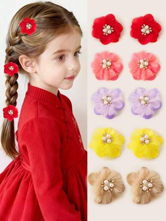 10pcs/Set Girl Girls' Autumn/Winter Plush Hair Clips, Fashionable & Elegant Shiny Crystal Pearl Hair Barrettes, Cute & Simple Ponytail Clips, Suitable As Gifts For Girl, Practical & Decorative, Suitable For Commuting, Casual Occasions, Adding A Simple & Sophisticated Touch To Your Hairstyle.