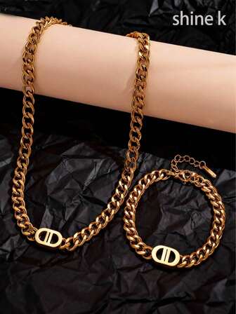 2026 New Stainless Steel Fashion Cuban Link Double D Letter Necklace, Minimalist & Versatile, Suitable For Men And Women Daily Wear