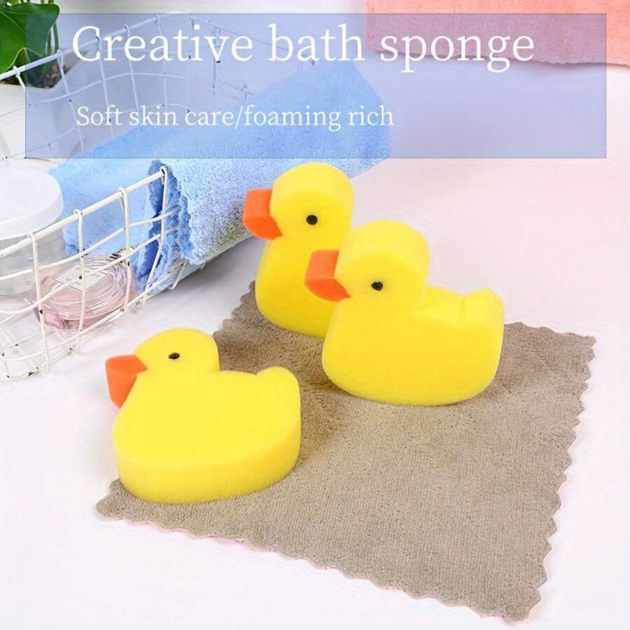 1 Cartoon Bath Sponge: Made Of Polyester Material, Versatile For Showering, Dishwashing, And Cleaning - Cute Little Yellow Chicken Design, Making Bathing Time Full Of Fun - Multicolor - View 1