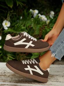 Women's New Casual Lace-Up Sneakers, Fashion Outdoor Street Casual Sports Student Thick Sole Shoes, Suitable For All Seasons - 棕色 - 查看 2