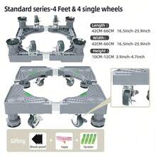 Jianxun Adjustable Mini Fridge Stand, With 4 Dual-Lock Casters And 8 Heavy-Duty Feet, Universal Base Stand For Washing Machine, Dryer, Household Appliances, Multi-Functional Mobile Base With Wheels, Outdoor Decor - Grey - View 13