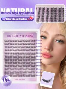 144pcs Eyelash Set, C-Curl Volumizing, Ample Quantity, Best Quality, Lowest Price, New DIY Eyelashes, Fluffy & Soft, 3D Mink Hair False Eyelashes, False Eyelashes, Makeup, Eyelash Extension, Short Eyelashes, DIY Eyelashes, Light Color Eyelashes, DIY Eyelash Extension At Home - 彩色 - 查看 2