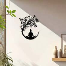 生命树与冥想佛像金属墙饰，金属墙画，生命树墙面装饰，多功能壁挂工艺品，适用于办公室、客厅、卧室、庭院、厨房、露台、店铺入口、咖啡馆、舞厅、酒吧、瑜伽馆等场所，禅意风格墙面装饰，现代家居装饰，乔迁、节日、生日、万圣节、圣诞节，理想礼物