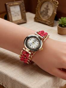 1 chiếc đồng hồ thạch anh nhỏ gọn, mặt số thời trang, dây đeo phối màu tương phản, cân bằng giữa công việc và cuộc sống, / Quà tặng sinh nhật / Quà tặng ngày lễ - Vàng - Xem 8