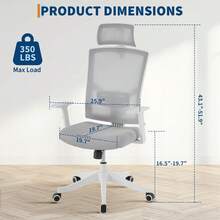 Silla de oficina ergonómica de malla, respaldo alto, soporte lumbar y reposabrazos ajustables, transpirable, para oficina en casa o espacio de trabajo, malla blanca. - Blanco - Ver 5