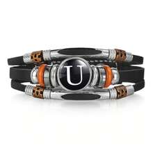 1pc Fashionable 26 English Letter Leather Bracelet, Handmade Adjustable Braided Bracelet For Men - Black - View 22